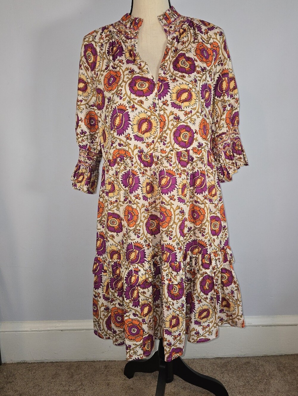 Figue Halima Flowering Vine Tiered Floral Dress Boho Cotton Artsy Large